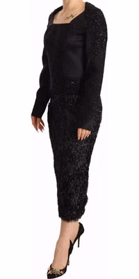Black Studs Embellished Long Sleeves Sheath Midi Dress
