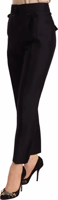 Black Button Embellished Cropped High Waist Pants
