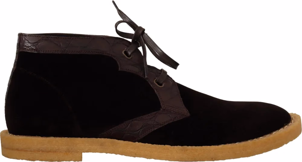 Dolce & Gabbana Brown Velvet Exotic Leather Boots