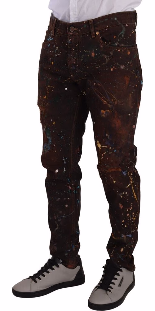 Dolce & Gabbana Brown Splash Color Cotton Regular Denim Jeans