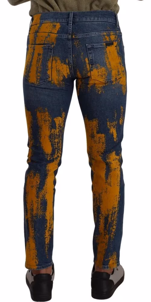 Dolce & Gabbana Blue Yellow Dye Cotton Skinny Men Denim Jeans