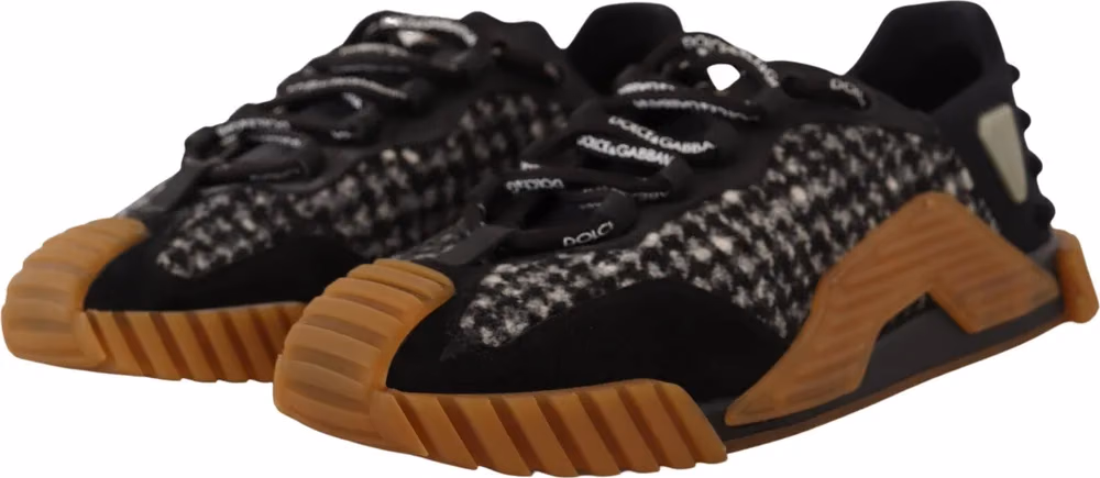 Dolce & Gabbana Black White Fabric Lace Up NS1 Sneakers