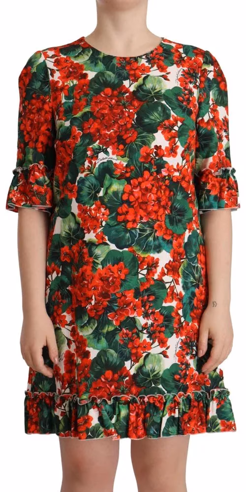 Dolce & Gabbana Multicolor Red Floral Shift Gown Dress