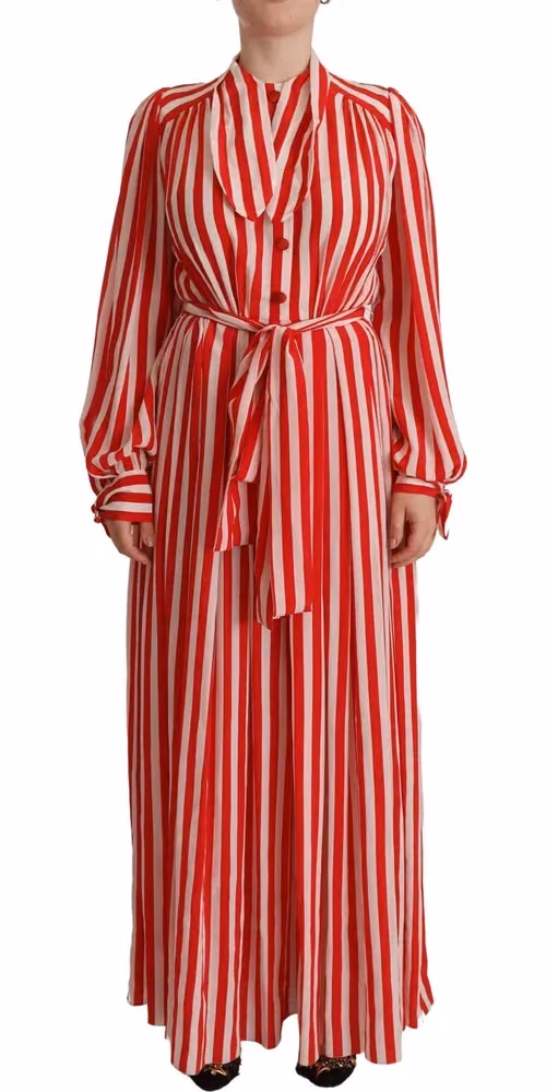 Dolce & Gabbana White Red Silk A-Line Shift Gown Dress