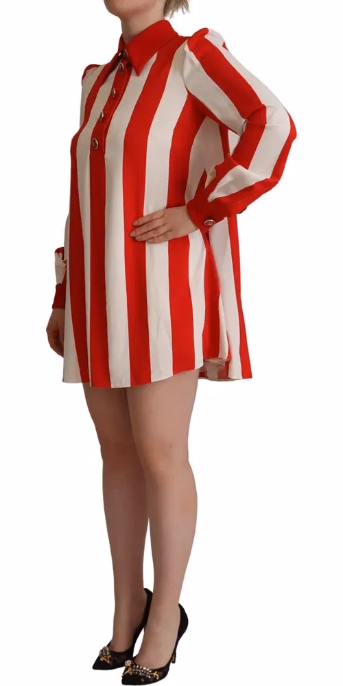 Dolce & Gabbana White Red Stretch Mini Shirt Gown Dress