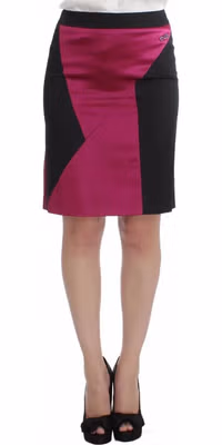 Pink Black Above Knees Cotton Stretch Skirt