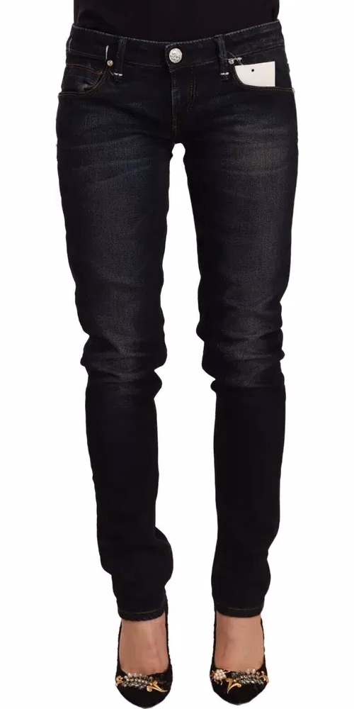 Acht Black Washed Cotton Low Waist Slim Fit Denim Jeans