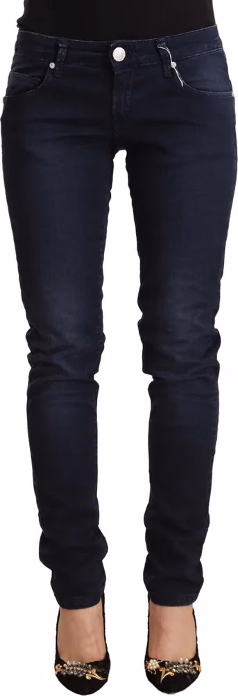 Acht Blue Washed Cotton Low Waist Slim Fit Denim Jeans