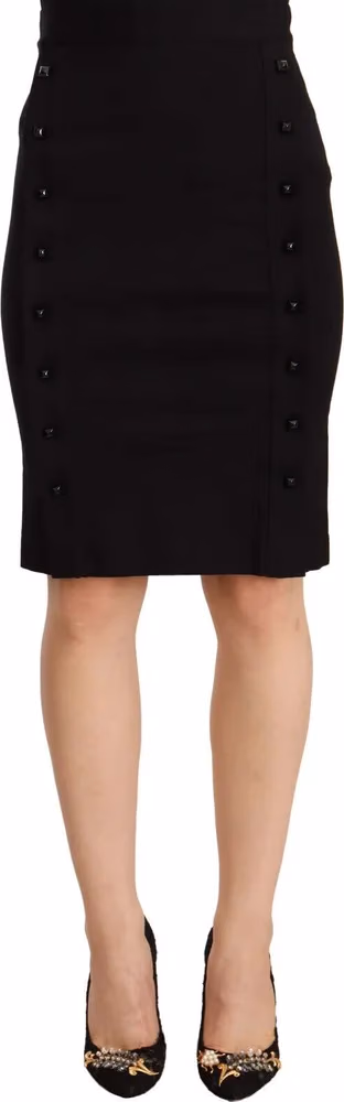 GF Ferre Black High Waist Viscose Knee Length Pencil Cut Skirt