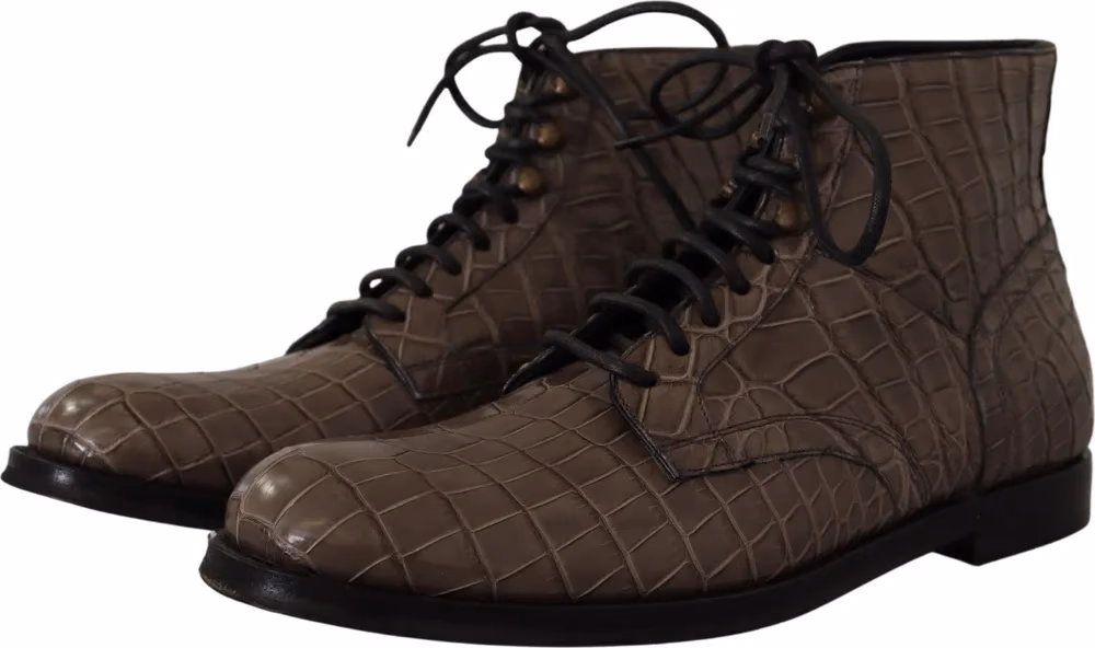 Dolce & Gabbana Gray Crocodile Leather Derby Boots