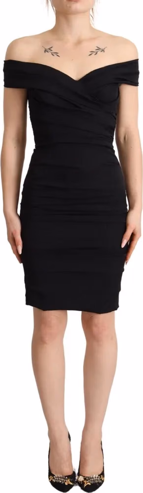 Dolce & Gabbana Bodycon Black Silk Off Shoulder Sheath Bodycon Dress
