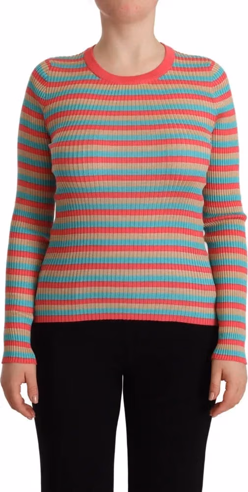 Dolce & Gabbana Multicolor Stripes Silk Crew Neck Pullover Top