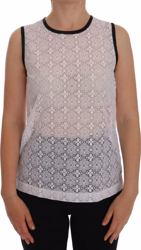Dolce & Gabbana White Lace Floral Nylon Tank T-shirt