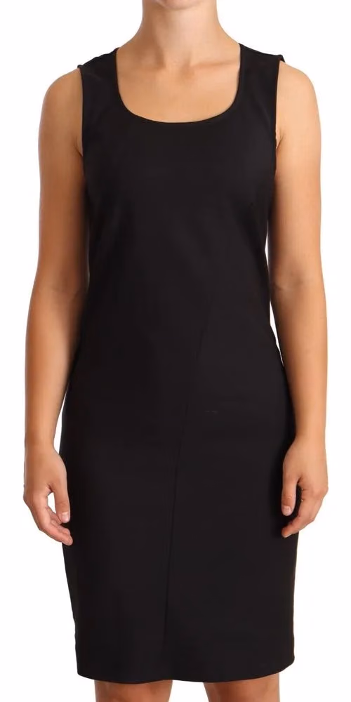 Patrizia Pepe Black Cotton Blend Sleeveless Knee Length Sheath Dress