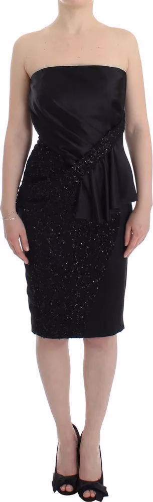 Masha Ma Black Strapless Embellished Pencil Dress