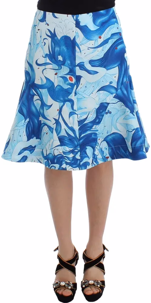 Koonhor Blue Peplum Fresco-Print Straight Pencil Skirt