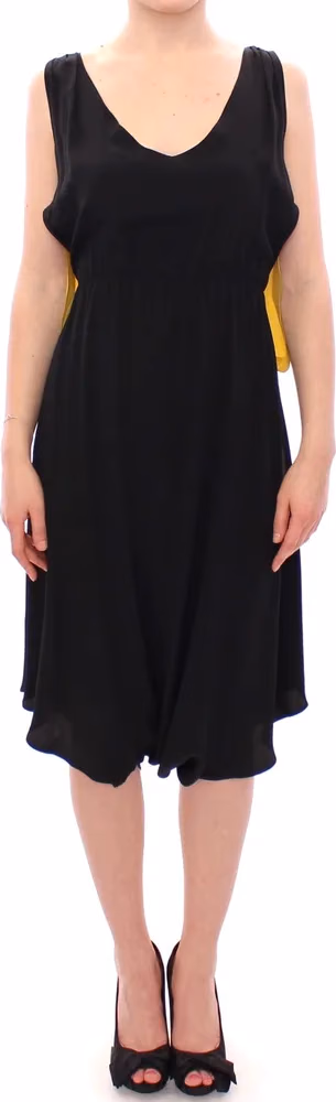 Lamberto Petri Black Yellow Silk Shift Sheath Coctail Dress