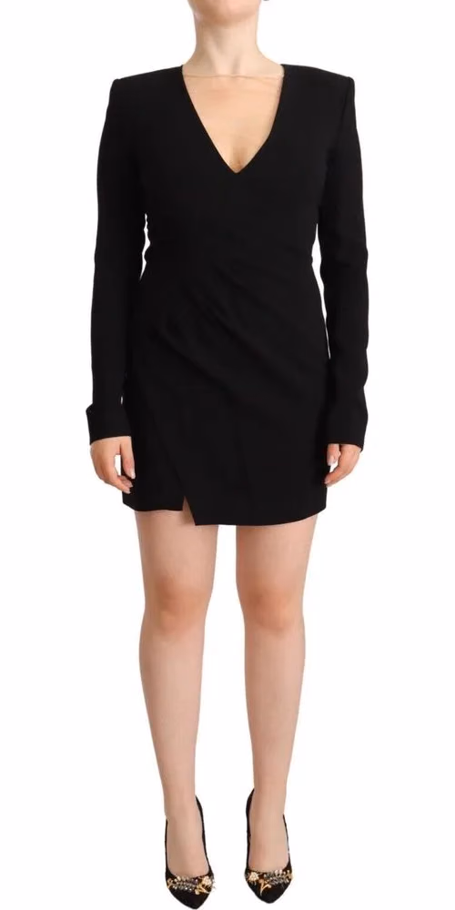 Dsquared² Black Long Sleeves Deep V-neck Mini Sheath Dress