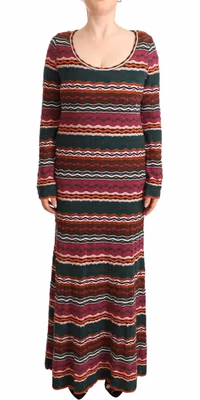 Multicolor Stripe Wool Knitted Maxi Sheath Dress