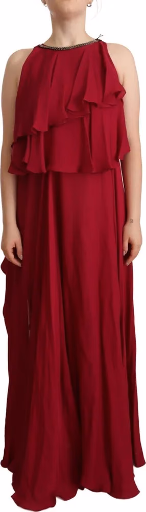 PLEIN SUD Orchid Silk Sleeveless Long Maxi Ruffle Shift Dress