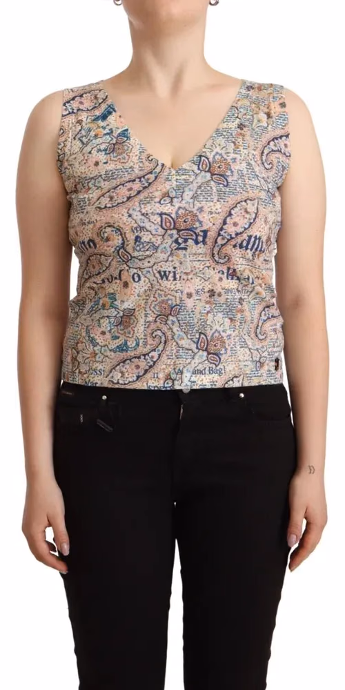 John Galliano Multicolor Cotton Sleeveless V-neck Tank Top