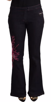 Black Cotton Mid Waist Cotton Flared Jeans