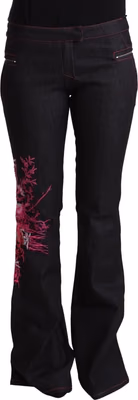 Black Cotton Stretch Mid Waist Cotton Flared Denim Jeans