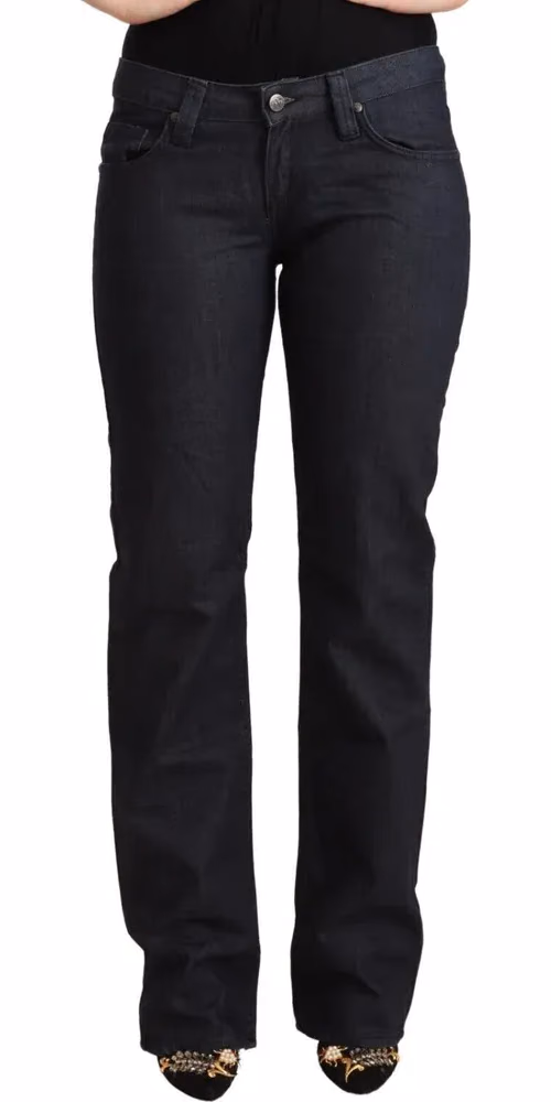 Exte Dark Blue Cotton Stretch Low Waist Straight Denim Jeans