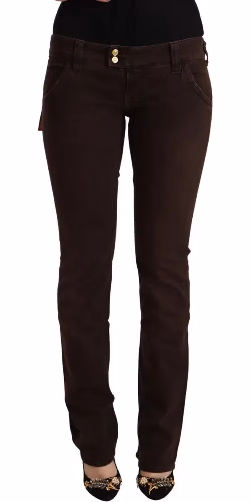 CYCLE Brown Cotton Stretch Low Waist Slim Fit Denim Jeans