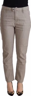 Light Gray Linen Blend Mid Waist Tapered Pants