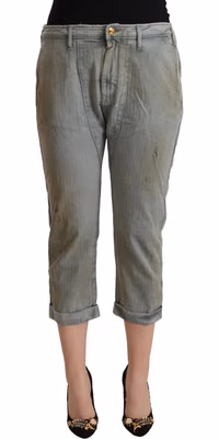 Gray 100% Cotton Mid Waist Skinny Cropped Pants