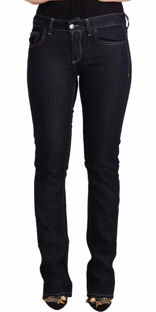 GF Ferre Black Cotton Stretch Low Waist Skinny Denim Jeans