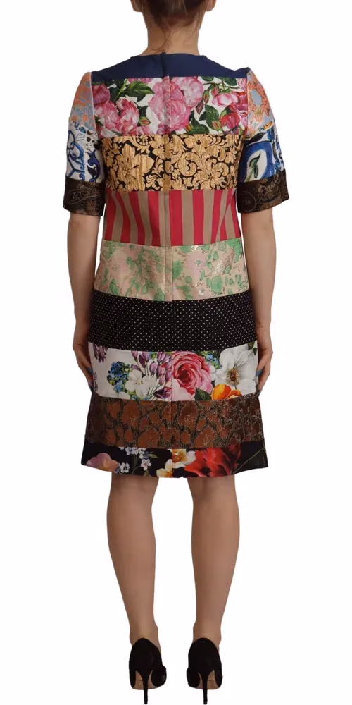 Dolce & Gabbana Multicolor Pachwork Floral Sheath Jaquard Mini Gown Dress