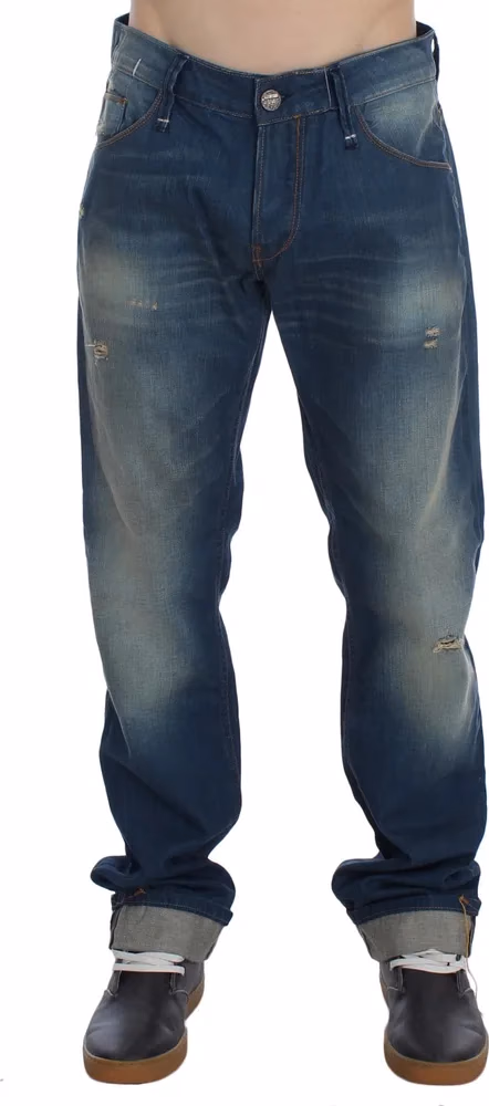 Acht Blue Wash Denim Cotton Stretch Baggy Fit Jeans