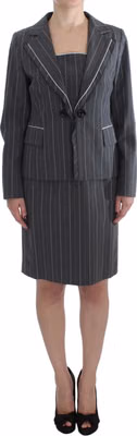 Gray Stretch Suit Sheath Dress & Blazer Set