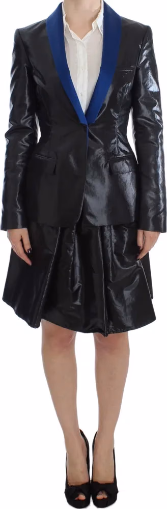 Exte Black Blue Two Piece Suit Skirt & Blazer
