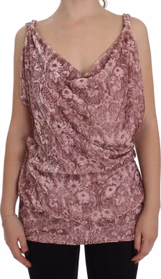 Pink Floral Print Viscose Silk Blouse Top