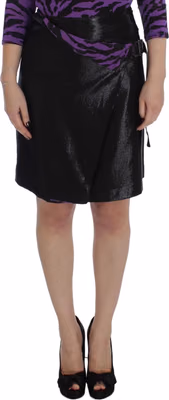 Black Wool Silk Above Knee Straight Skirt