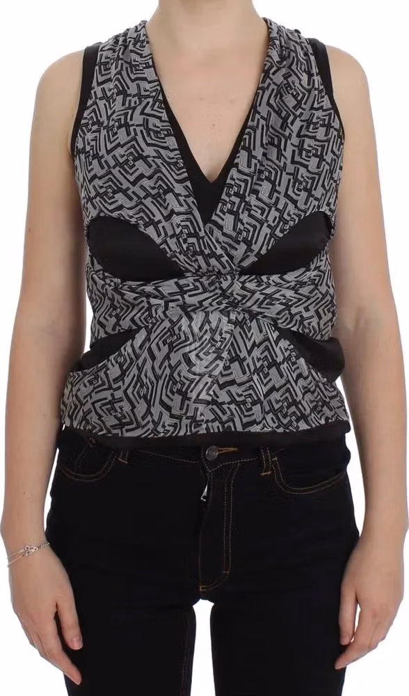 Karl Lagerfeld Gray Black Silk Blouse Top