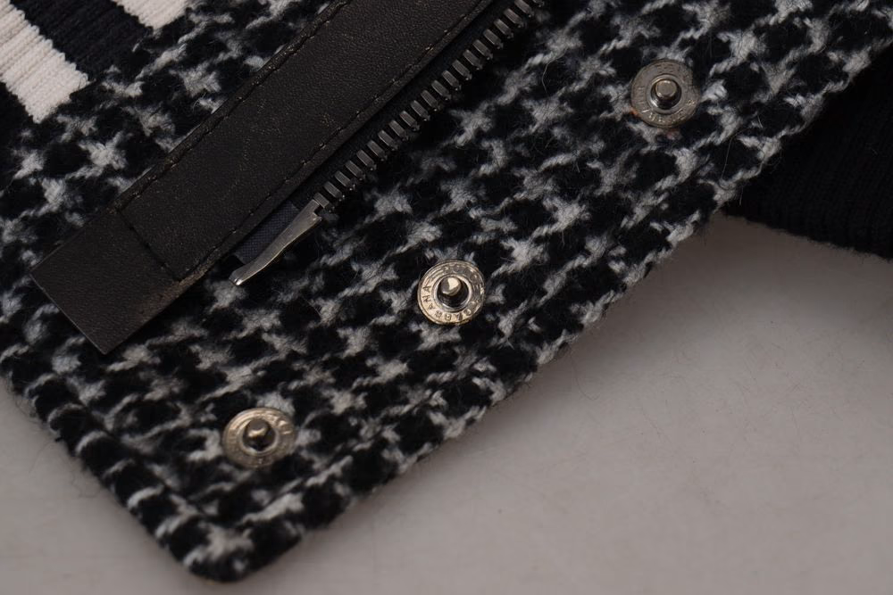 Dolce & Gabbana Black Houndstooth Polyester Bomber Jacket