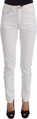 White Cotton Blend Slim Fit Jeans