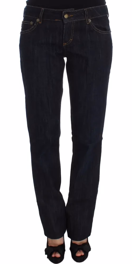 Cavalli Blue Cotton Straight Fit Stretch Jeans