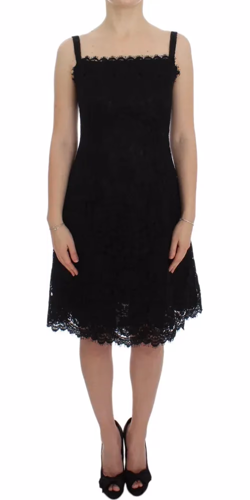 Dolce & Gabbana Black Floral Lace Shift Knee Length Dress