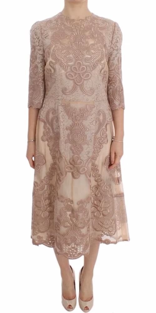 Dolce & Gabbana Pink Silk Lace Ricamo Shift Gown Dress