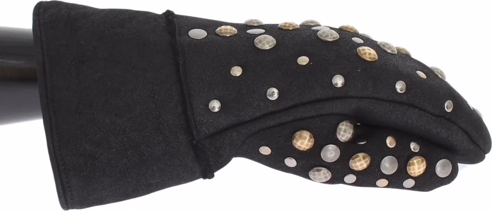 Dolce & Gabbana Gray Wool Shearling Studded Gloves