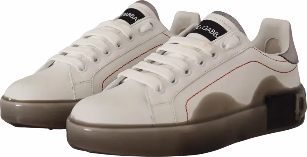 Dolce & Gabbana White Leather Shoes Womens Logo Portofino Sneakers