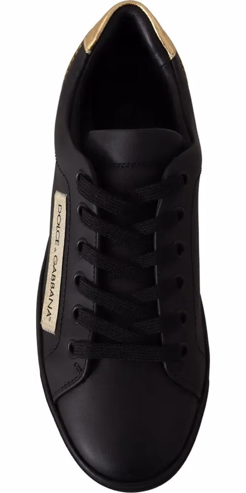 Dolce & Gabbana Black Gold Leather Low Top Sneakers Womens Shoes