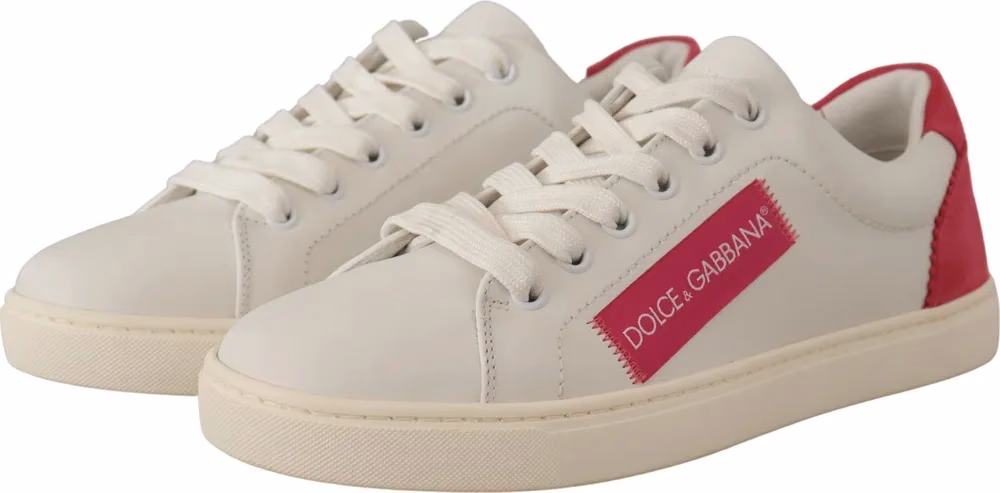 Dolce & Gabbana White Pink Leather Low Top Sneakers Womens Shoes