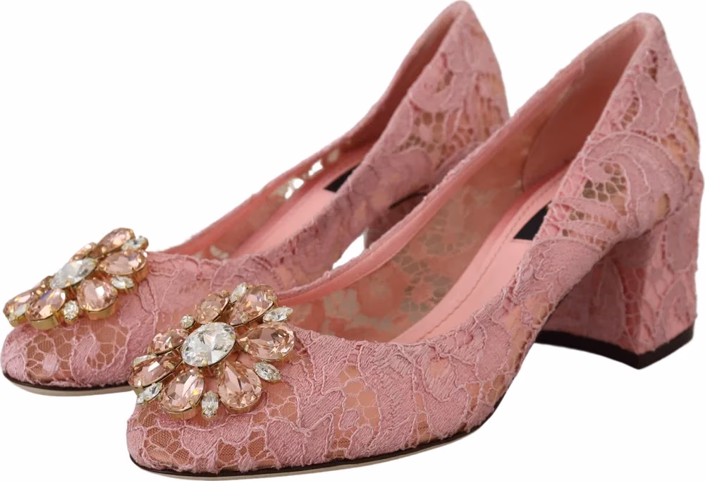 Dolce & Gabbana Pink Taormina Lace Crystal Pumps Pastel Shoes