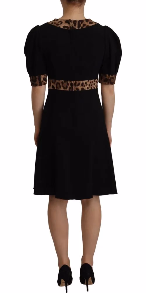 Dolce & Gabbana Black Leopard A-line Knee Length Dress